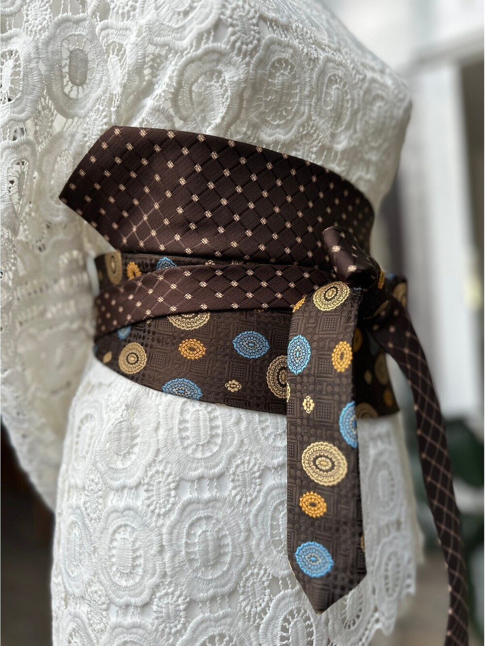 Upcycled Obi Belt | Corset Style Waist Belt | OOAK | OS | Vintage Reclaimed Ties - Picture 6 of 12
